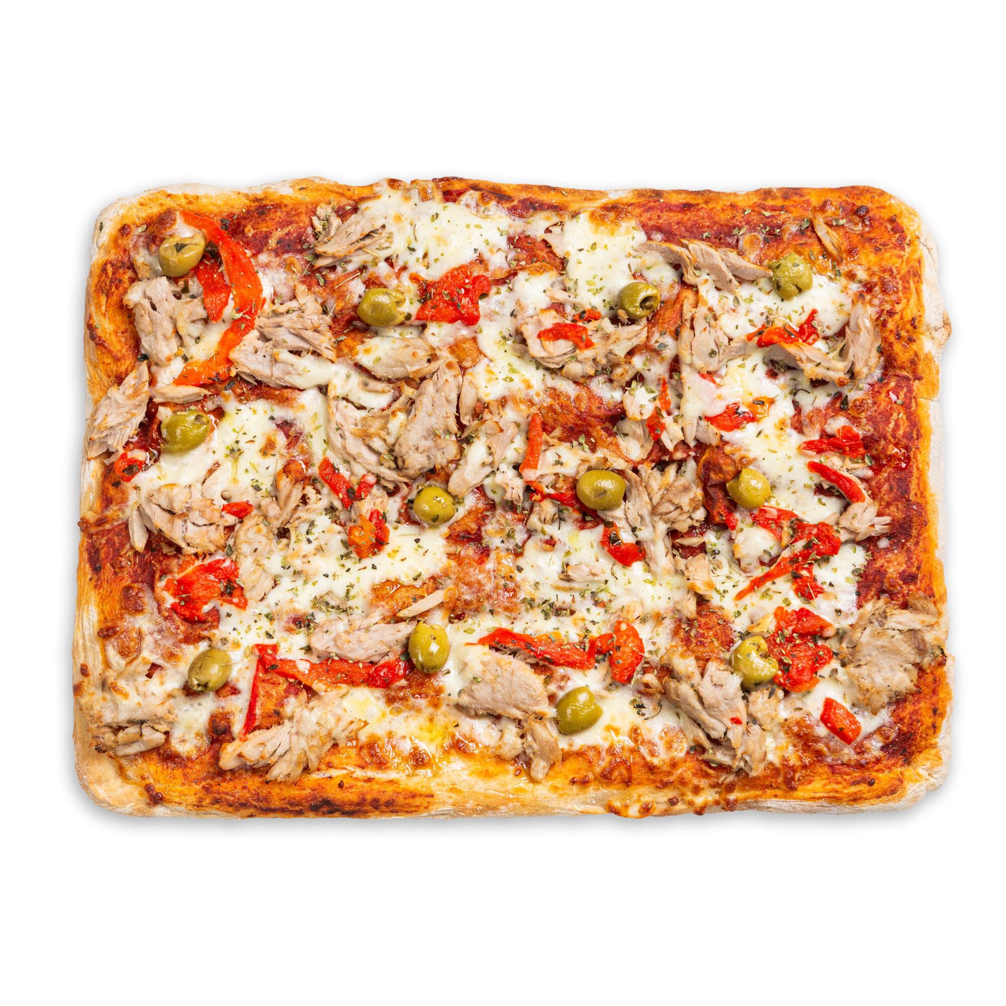 Pizza con Atún, Pimientos y Aceitunas 30x40